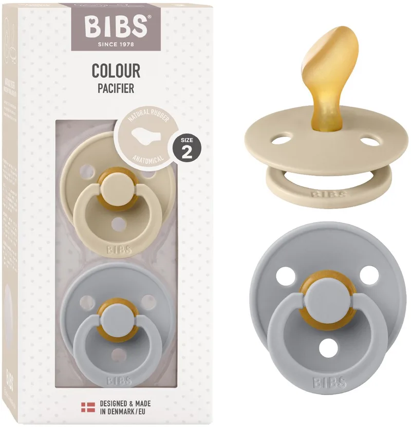 Colour fopspeen 6-18 mnd, 2 stuks, anatomisch, vanille/cloud van BIBS in Vanilla, Cloud – productfoto