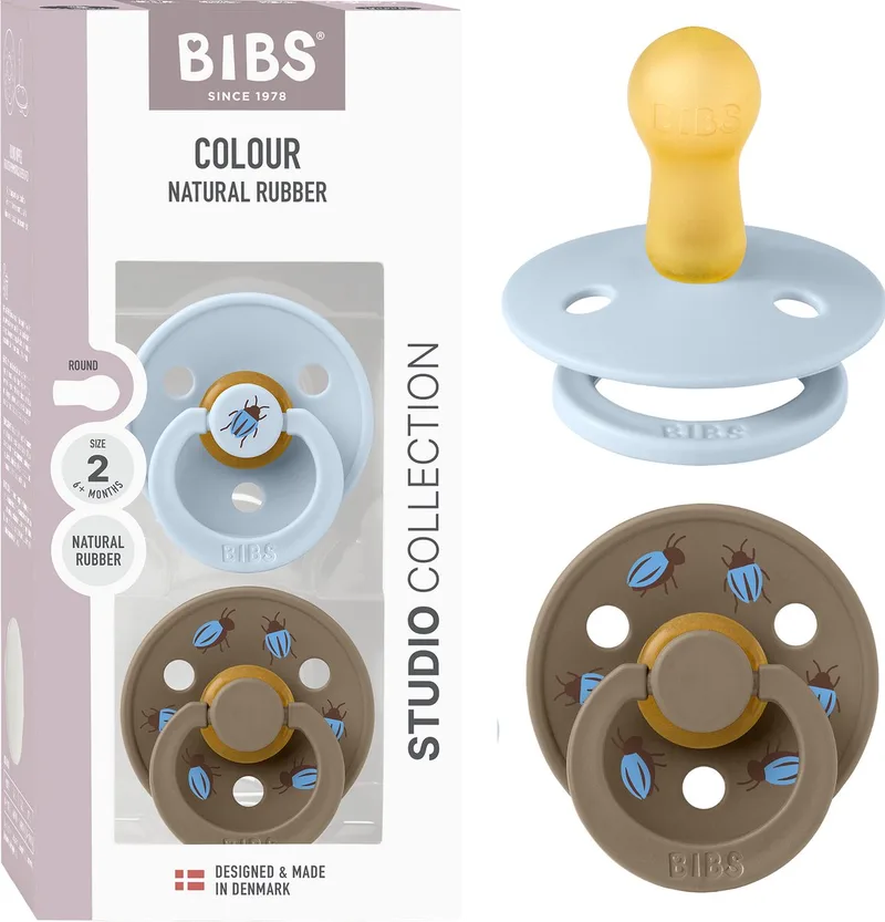 Colour fopspeen 6-18 mnd, 2 stuks, rond, babyblauw/donkere eik van BIBS in Baby Blue, Dark Oak – productfoto