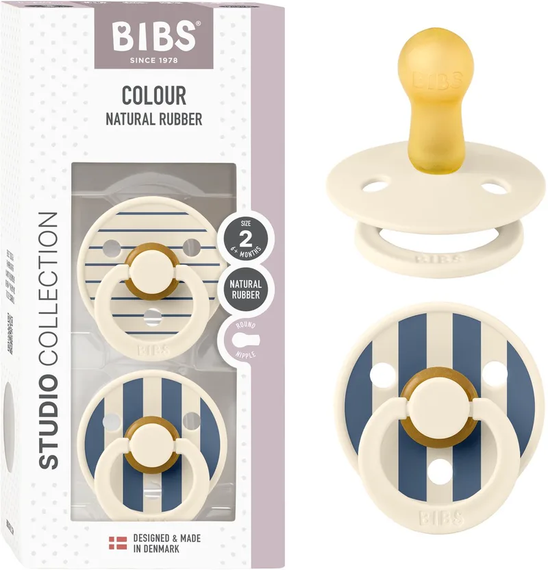 Colour fopspeen, 6-18 mnd, 2-pack, rond, Ivory/Steel Blue van BIBS in Pin Ivory Steel Blue – productfoto