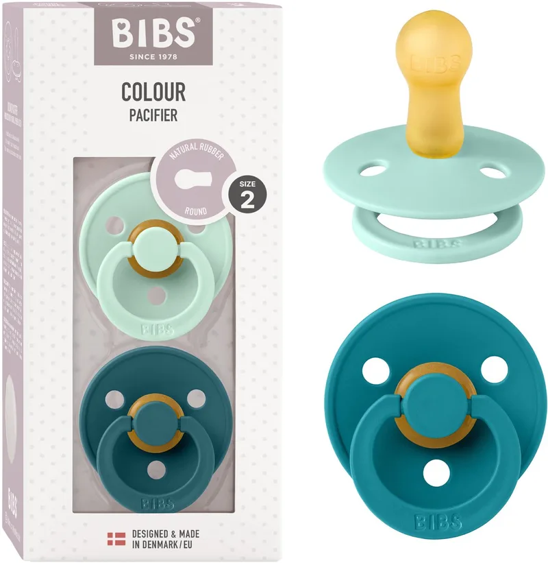Colour fopspeen 6-18 mnd, 2 stuks, rond, Nordic Mint/Forest Lake van BIBS in Nordic Mint, Forest Lake – productfoto