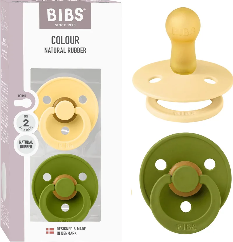 Colour fopspeen, 6-18 mnd, 2-pack, rond, Pale Butter/Wasabi van BIBS in Pale Butter, Wasabi – productfoto