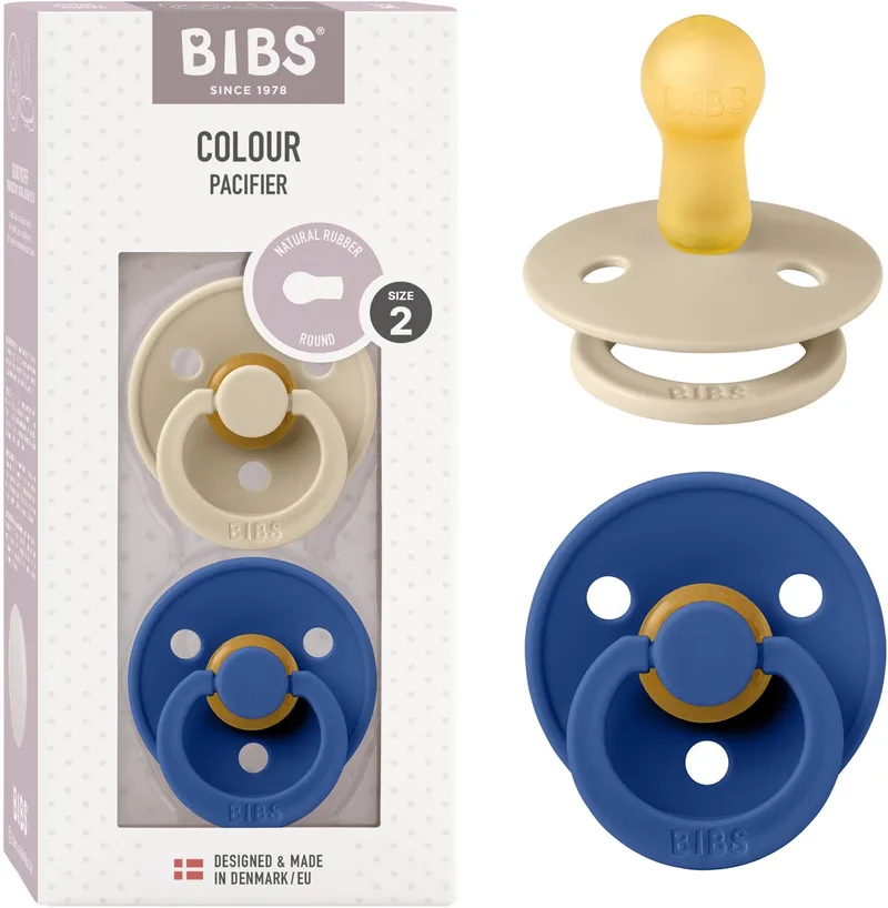 Colour fopspeen 6-18 mnd, 2 stuks, rond, vanille/korenbloem van BIBS in Vanilla, Cornflower – productfoto
