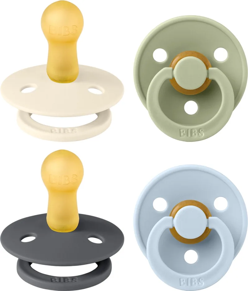 Colour fopspeen 6-18 mnd, 4 stuks, ivoor/saliegroen/iron/babyblauw van BIBS in Iron Mix – productfoto