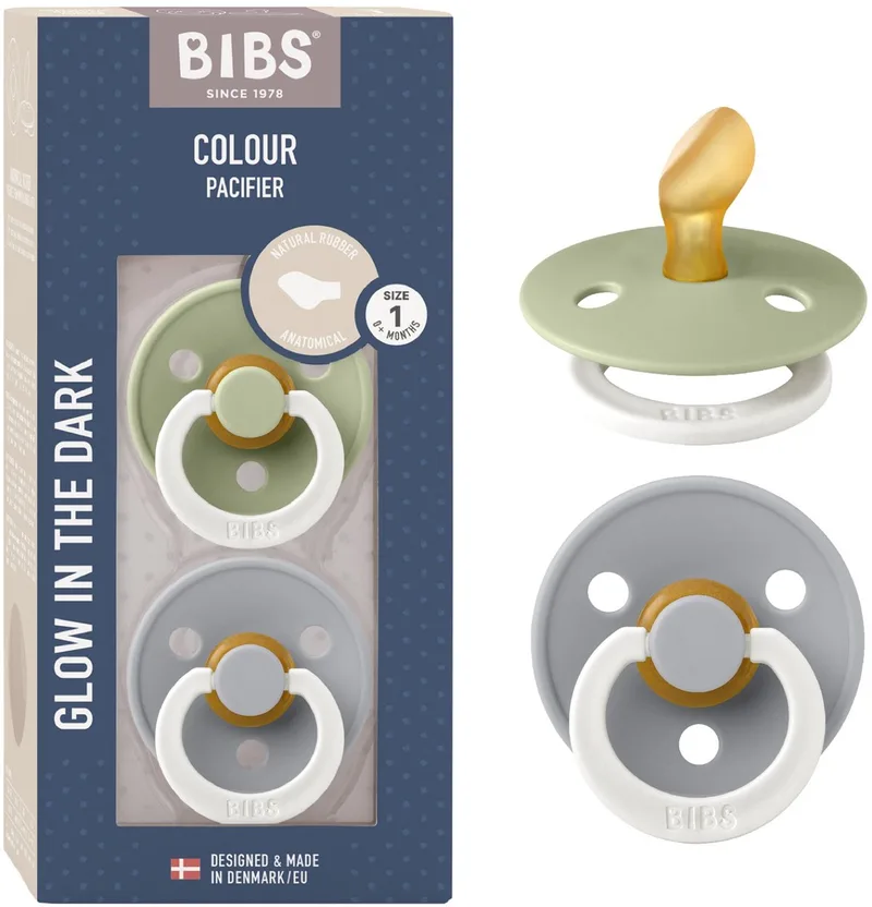 Colour Glow fopspeen, 0-6 mnd, 2-pack, anatomisch, Sage/Cloud van BIBS in Sage Glow, Cloud Glow – productfoto