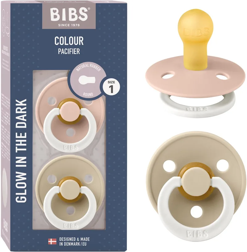 Colour Glow fopspeen, 0-6 mnd, 2-pack, rond, Blush/Vanilla van BIBS in Blush Glow, Vanilla Glow – productfoto