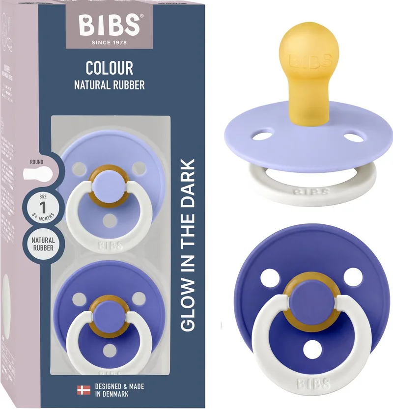 Colour Glow Fopspeen - 0-6 mnd - 2-pack - Rond - Hush/Grape de BIBS en Hush Glow, Grape Glow – photo produit