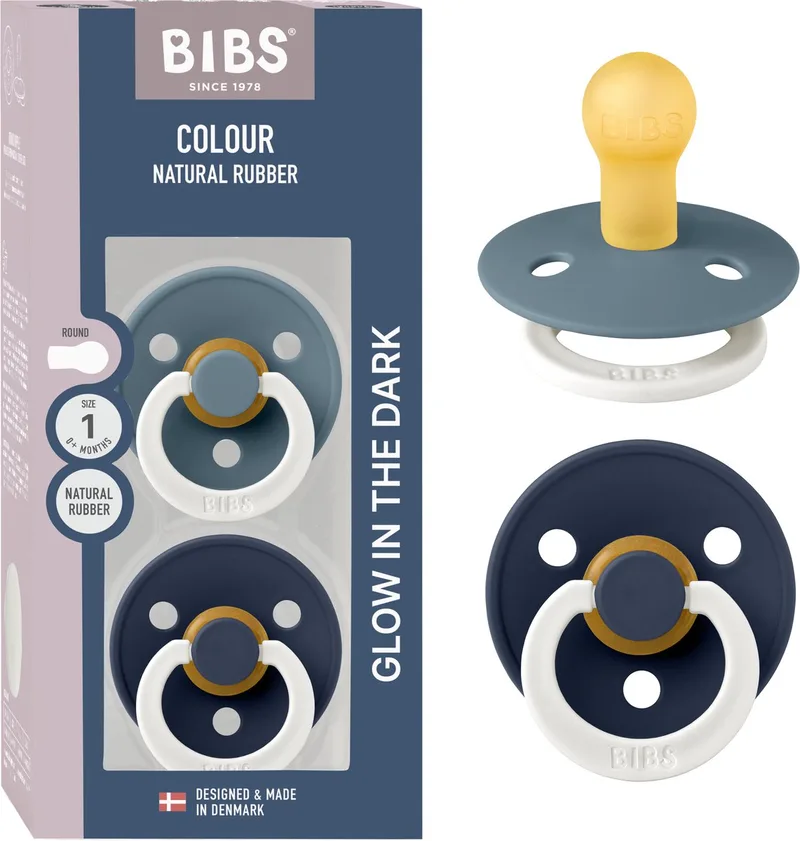 Colour Glow fopspeen 0-6 mnd, 2 stuks, rond, petrol/Deep Space van BIBS in Petrol Glow, Deep Space Glow – productfoto