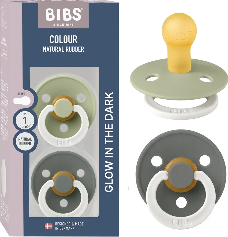 Colour Glow fopspeen, 0-6 mnd, 2-pack, rond, Sage/Pine van BIBS in Sage Glow, Pine Glow – productfoto