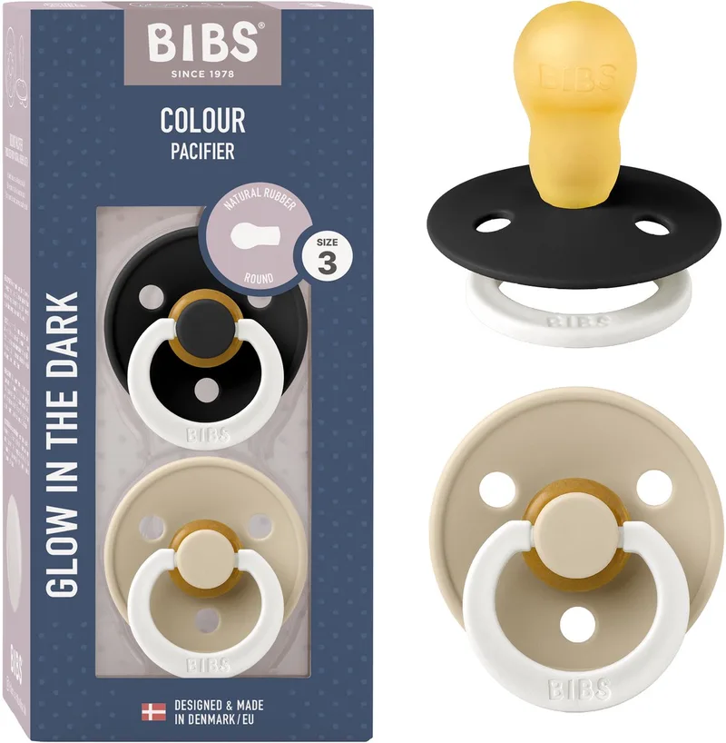 Colour Glow Fopspeen - 18-48 mnd - 2-pack - Rond - Black/Vanilla fra BIBS i Black Glow, Vanilla Glow – produktbillede
