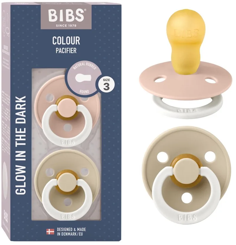 Colour Glow Fopspeen - 18-48 mnd - 2-pack - Rond - Blush/Vanilla van BIBS in Blush Glow, Vanilla Glow – productfoto
