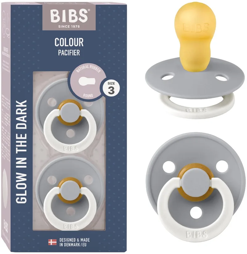 Colour Glow fopspeen 18-48 mnd, 2 stuks, rond, cloud van BIBS in Cloud Glow – productfoto