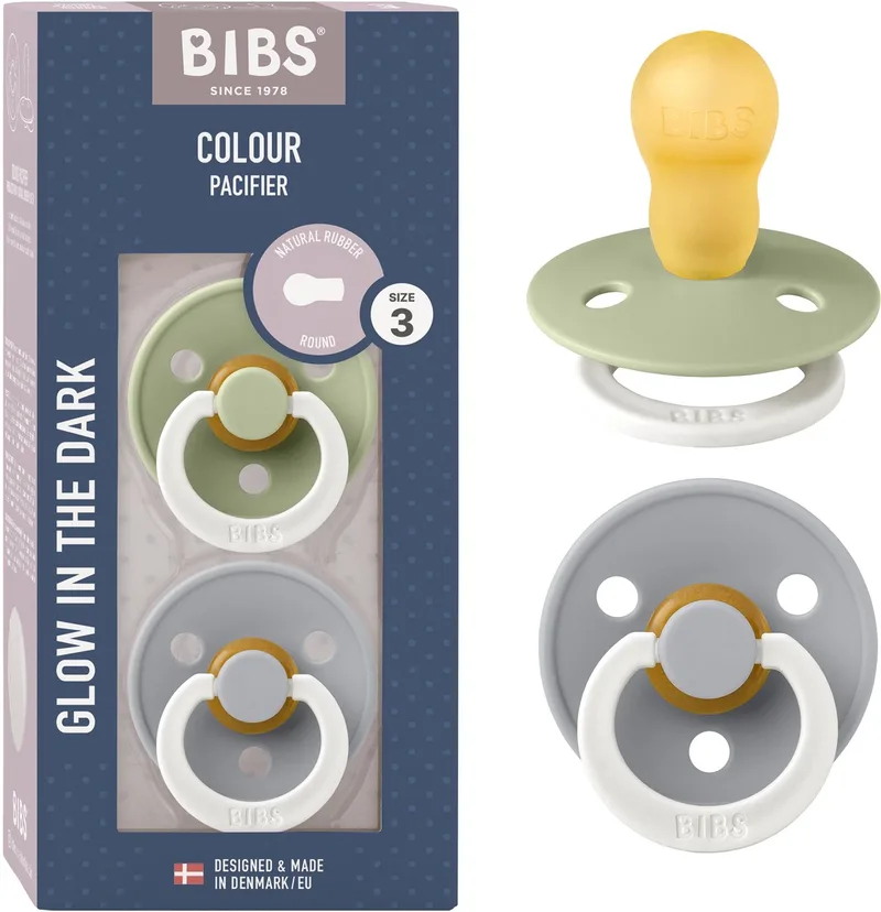 Colour Glow fopspeen, 18-48 mnd, 2-pack, rond, Sage/Cloud van BIBS in Sage Glow, Cloud Glow – productfoto