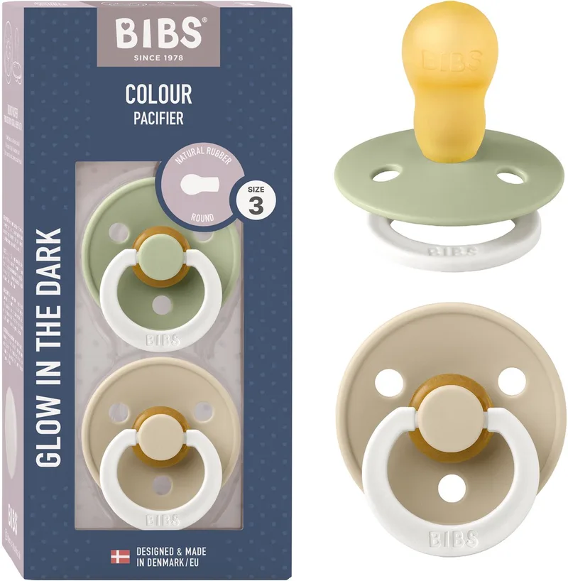 Colour Glow Fopspeen - 18-48 mnd - 2-pack - Rond - Sage/Vanilla de BIBS en Sage Glow, Vanilla Glow – photo produit