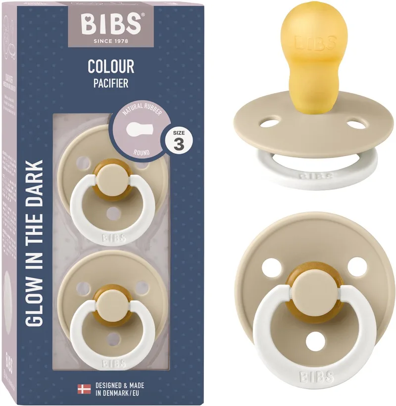 Colour Glow fopspeen 18-48 mnd, 2 stuks, rond, vanille van BIBS in Vanilla Glow – productfoto