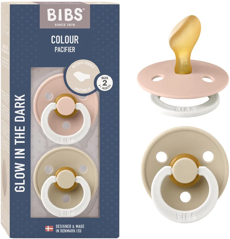 Colour Glow fopspeen, 6-18 mnd, 2-pack, anatomisch, Blush/Vanilla van BIBS in Blush Glow, Vanilla Glow – productfoto