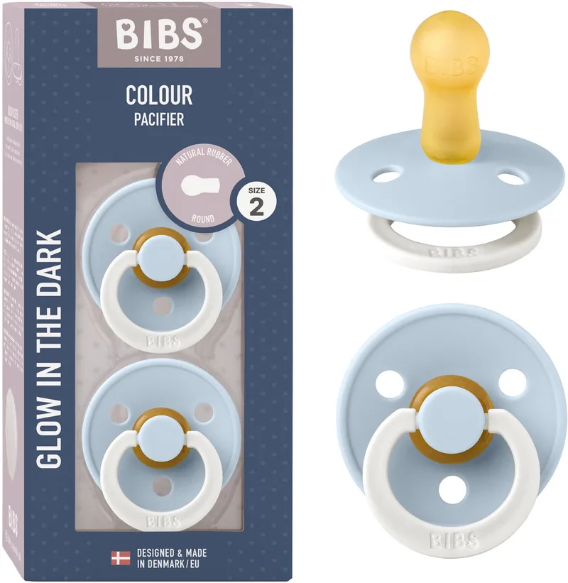 Colour Glow Fopspeen - 6-18 mnd - 2-pack - Rond - Baby Blue de BIBS en Baby Blue Glow – photo produit