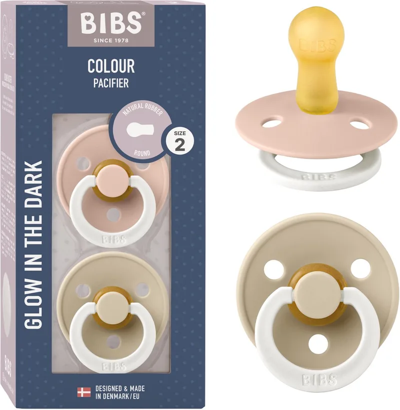 Colour Glow fopspeen, 6-18 mnd, 2-pack, rond, Blush/Vanilla van BIBS in Blush Glow, Vanilla Glow – productfoto