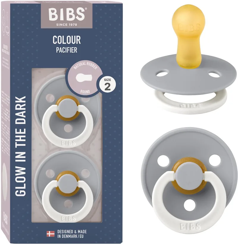 Colour Glow fopspeen 6-18 mnd, 2 stuks, rond, cloud van BIBS in Cloud Glow – productfoto