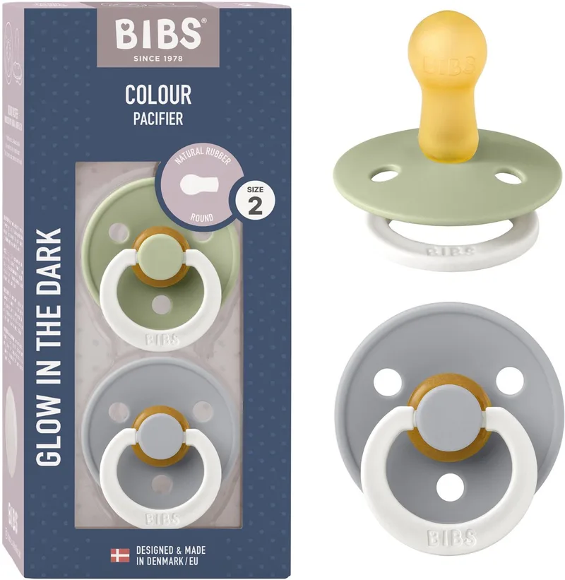 Colour Glow Fopspeen - 6-18 mnd - 2-pack - Rond - Sage/Cloud van BIBS in Sage Glow, Cloud Glow – productfoto