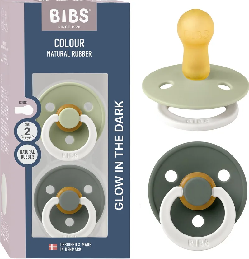 Colour Glow Fopspeen - 6-18 mnd - 2-pack - Rond - Sage/Pine från BIBS i Groen 1 – produktbild