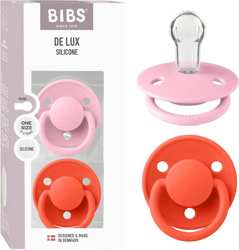 De Lux Fopspeen - 0+ mnd - 2-pack - Rond - Baby Pink/Tango de BIBS en Baby Pink, Tango – photo produit