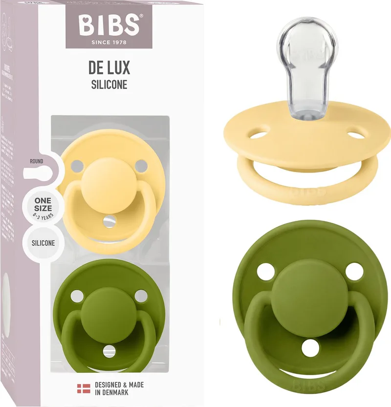 De Lux Fopspeen - 0+ mnd - 2-pack - Rond - Pale Butter/Wasabi de BIBS en Pale Butter, Wasabi – photo produit