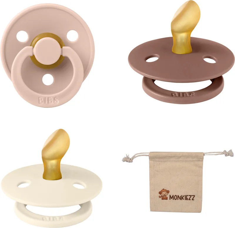 Dental fopspenen Anatomical 0-6 maanden- Set 3 stuks- Blush, Ivory en Woodchuck - + Monkiezz speenzakje - orthodontisch- Anatomisch- Maat 1 by BIBS in Blush, Ivory en Woodchuck – product photo