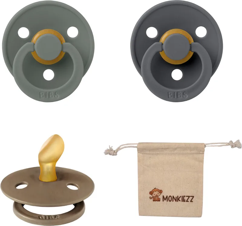 Dental fopspenen Anatomical 0-6 maanden- Set 3 stuks- Dark Oak, Iron, Pine + Monkiezz speenzakje - orthodontisch- Anatomisch- Maat 1 de BIBS en Dark Oak, Iron, Pine – photo produit