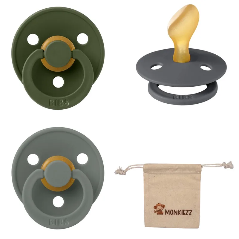 Dental fopspenen Anatomical 0-6 maanden- Set 3 stuks- Hunter Green, Iron, Pine- + Monkiezz speenzakje - orthodontisch- Anatomisch- Maat 1 van BIBS in Hunter Green, Iron, Pine – productfoto