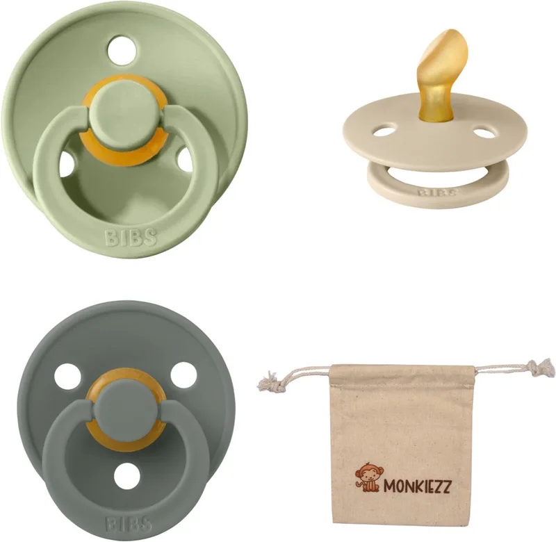 Dental fopspenen Anatomical 0-6 maanden- Set 3 stuks- Sage, Vanilla, Pine - + Monkiezz speenzakje - orthodontisch- Anatomisch- Maat 1 van BIBS in Sage, Vanilla, Pine – productfoto