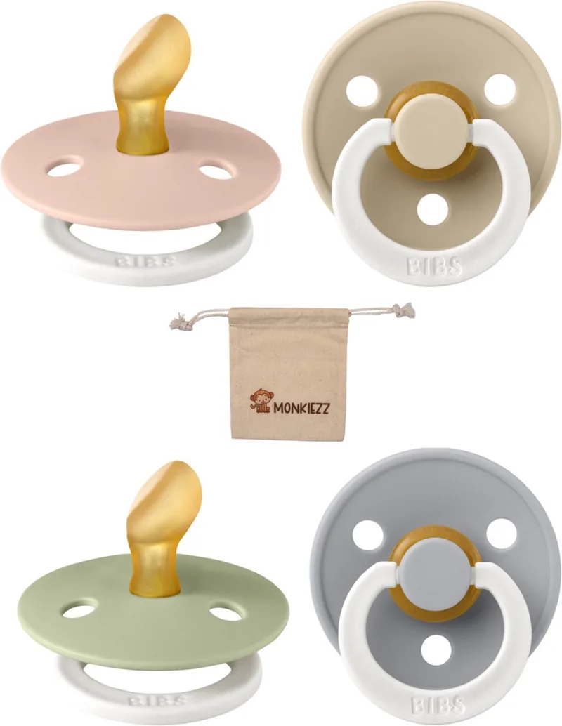 Dental fopspenen Anatomical 0-6 maanden- Set 4 stuks- Glow in the dark Blush, Vanilla, Sage, Cloud - + Monkiezz speenzakje - orthodontisch- Anatomisch- Maat 1 van BIBS in Glow in the dark Blush, Vanilla, Cloud, Sage – productfoto