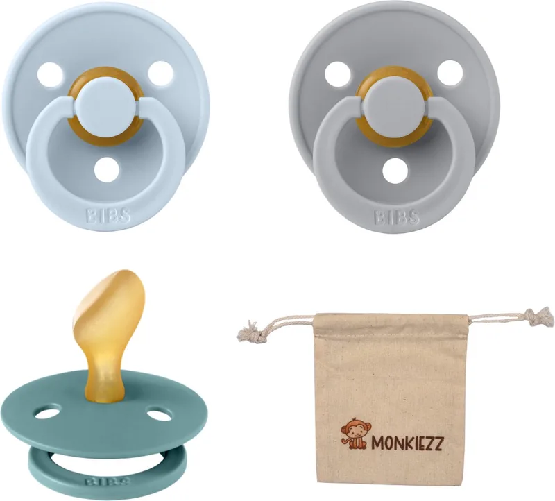 Dental fopspenen Anatomical 6-18 maanden- Set 3 stuks- Baby Blue, Cloud , Island Sea + Monkiezz speenzakje - orthodontisch- Anatomisch- Maat 2 de BIBS en Baby Blue, Cloud, Island Sea – photo produit
