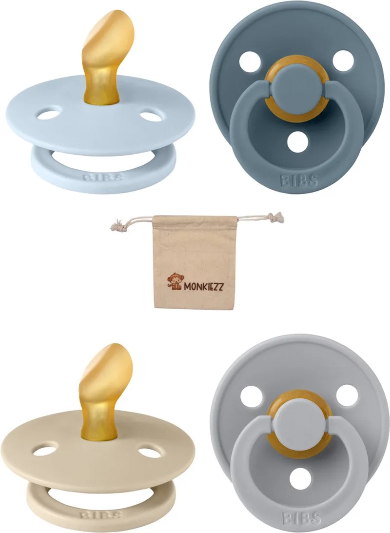 Dental fopspenen Anatomical 6-18 maanden- Set 4 stuks- Baby Blue, Petrol, Cloud, Vanilla- + Monkiezz speenzakje - orthodontisch- Anatomisch- Maat 2 van BIBS in Baby Blue, Petrol, Cloud, Vanilla – productfoto