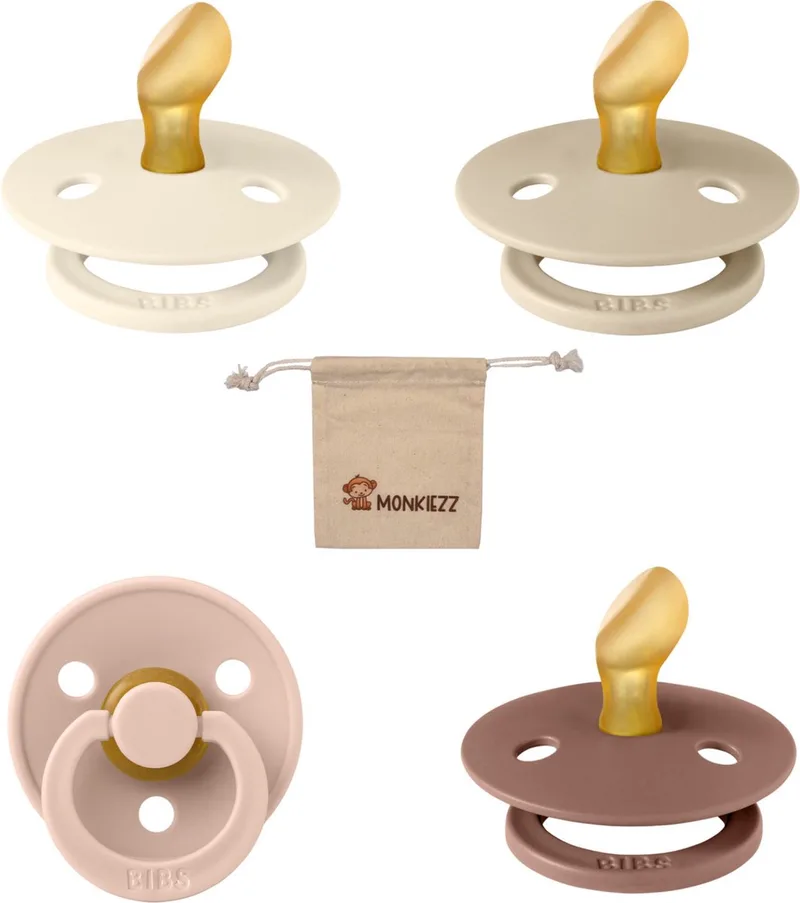 Dental fopspenen Anatomical 6-18 maanden- Set 4 stuks- Ivory, Vanilla, Blush, Woodchuck- + Monkiezz speenzakje - orthodontisch- Anatomisch- Maat 2 fra BIBS i Elfenben, Vanilla, Blush, Woodchuck – produktbillede