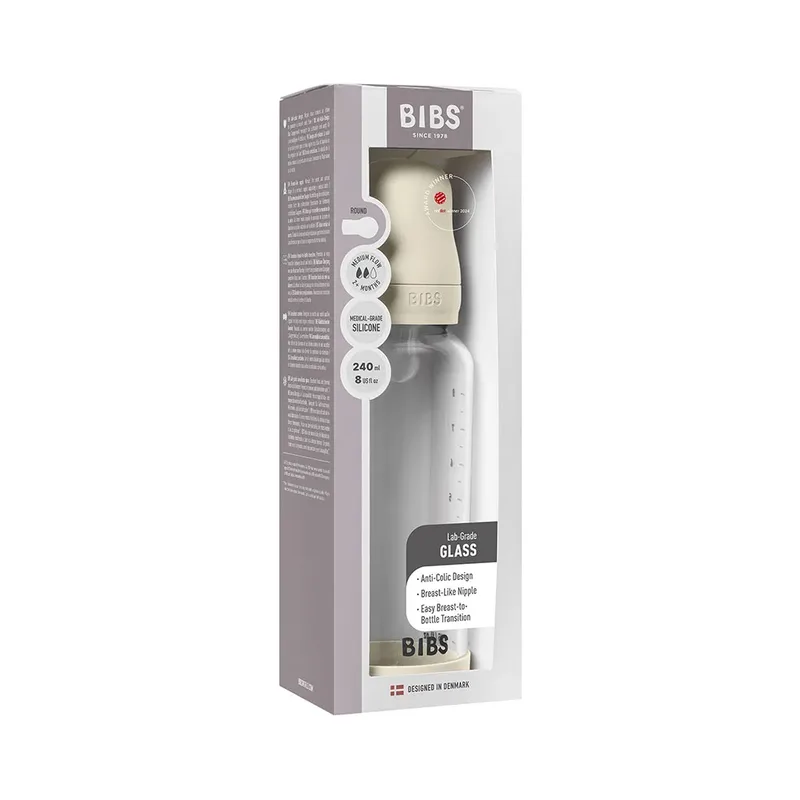 Fles - Medium Flow - 240 ml - Silicone/Glas von BIBS in Elfenbein – Produktfoto 3 von 3