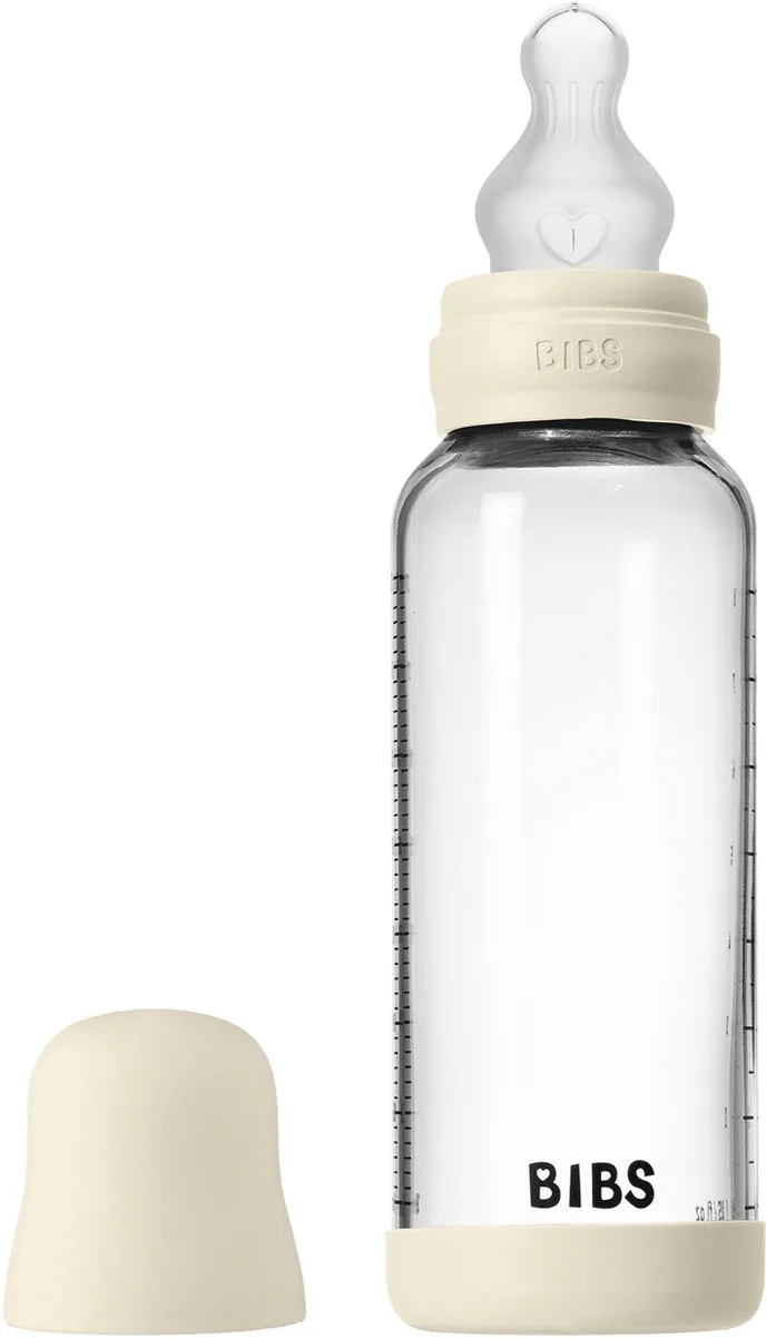 Fles - Medium Flow - 240 ml - Silicone/Glas fra BIBS i Ivory – produktbillede