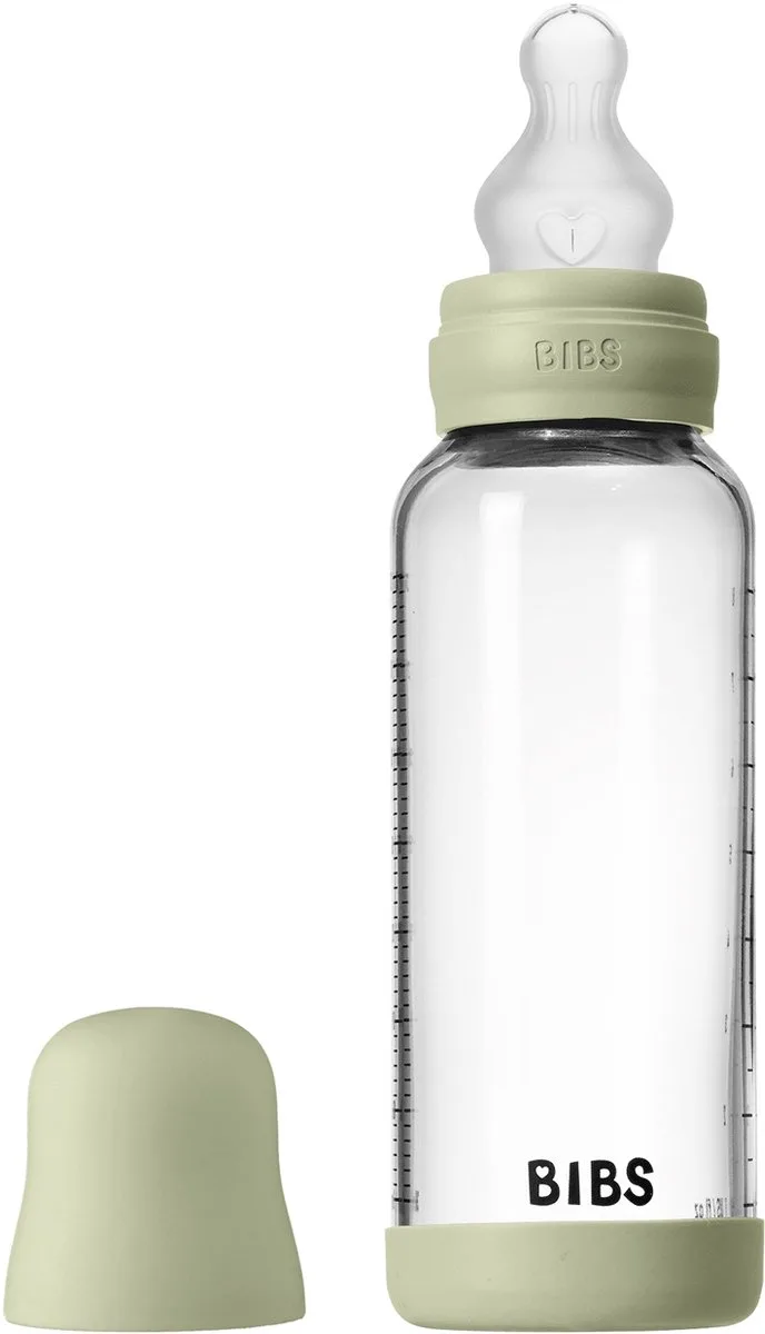 Fles - Medium Flow - 240 ml - Silicone/Glas - Sage fra BIBS i Groen – produktbillede