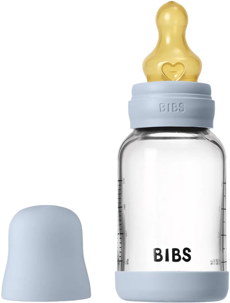 Fles - Slow Flow - 120 ml - Glas/Latex - Baby Blue van BIBS in Blauw – productfoto