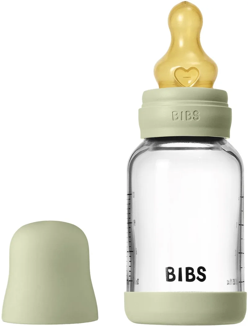 Fles - Slow Flow - 120 ml - Glas/Latex - Sage fra BIBS i Groen – produktbillede