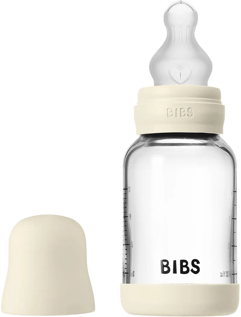 Fles - Slow Flow - 120 ml - Silicone/Glas by BIBS in Ivory – product photo