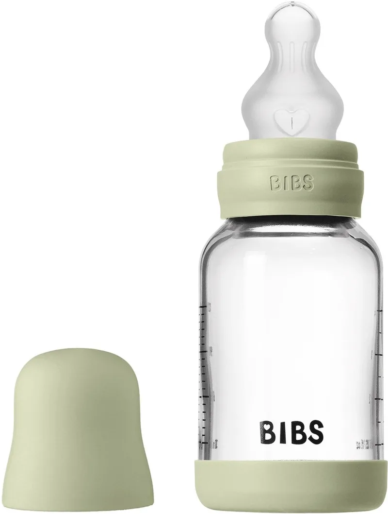 Fles - Slow Flow - 120 ml - Silicone/Glas - Sage fra BIBS i Groen – produktbillede