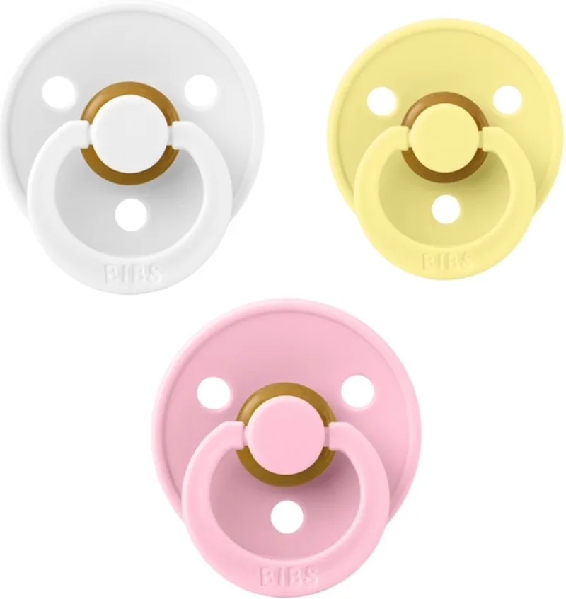 fopspeen 0-6 maand set 3 stuks maat 1 de BIBS en Baby Pink, White en Sun Shine – photo produit