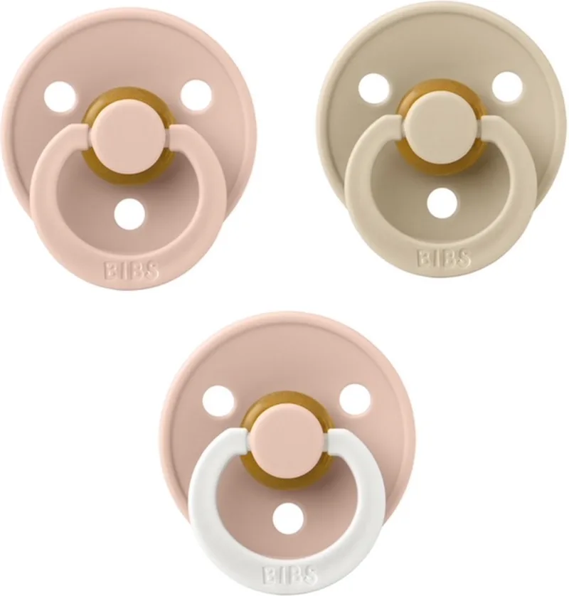 fopspeen 0-6 maand set 3 stuks maat 1 van BIBS in Blush, Vanilla en Glow Blush – productfoto