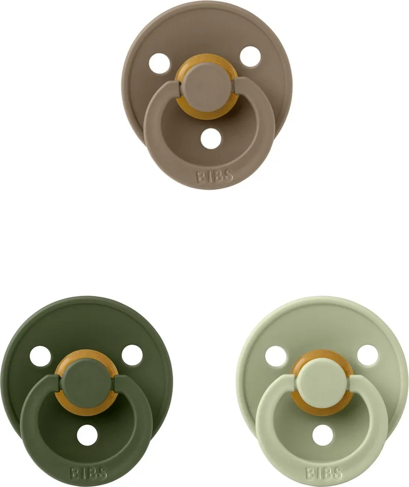 fopspeen 0-6 maand set 3 stuks maat 1 van BIBS in Hunter Green, Sage en Dark Oak – productfoto