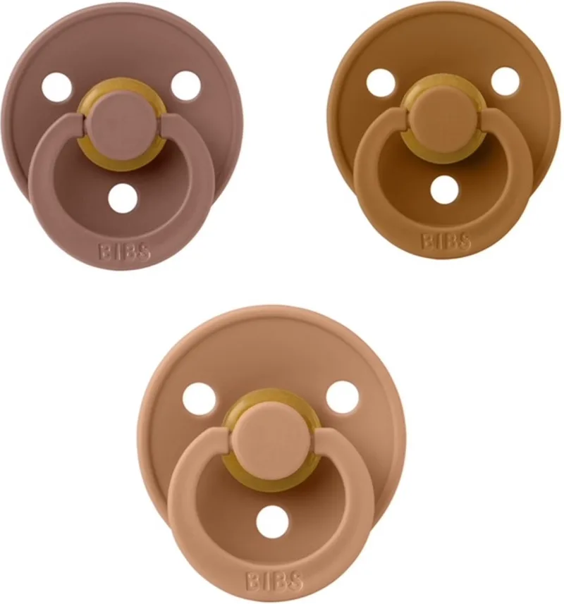 fopspeen 0-6 maand set 3 stuks maat 1 van BIBS in Pumpkin, Caramel en Woodchuck – productfoto