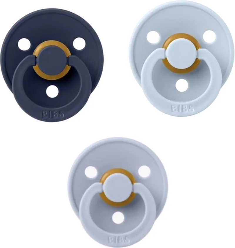 fopspeen 0-6 maand set 3 stuks Petrol,Dark Denim,Sky Blue maat 1 van BIBS in Dusty Blue, Dark Denim en Sky Blue – productfoto