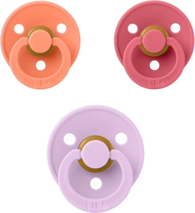 fopspeen 0-6 maand set 3 stuks sky maat 1 de BIBS en Papaya, Coral en Violet – photo produit