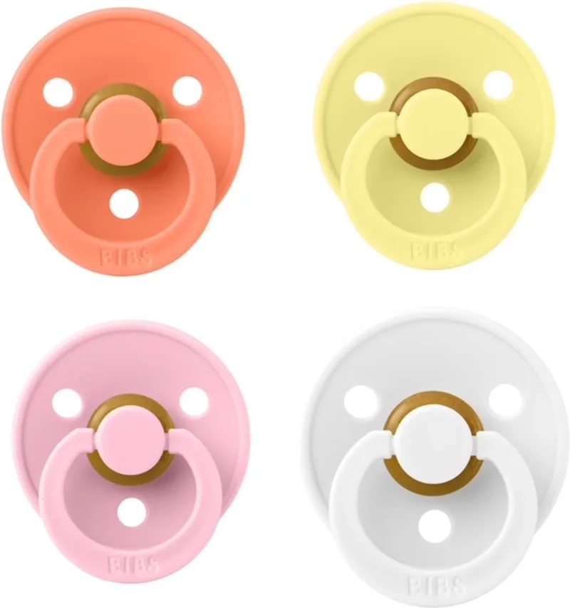 fopspeen 0-6 maand Set 4 stuks Baby Pink,White,Sun Shine en Papaya maat 1 van BIBS in S Baby Pink, Wit, Sun Shine en Papaya – productfoto
