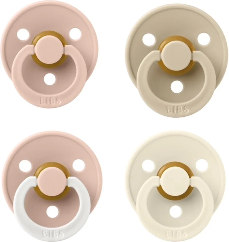 fopspeen 0-6 maand set 4 stuks maat 1 van BIBS in Blush, Vanilla, Ivory en Blush Glow – productfoto