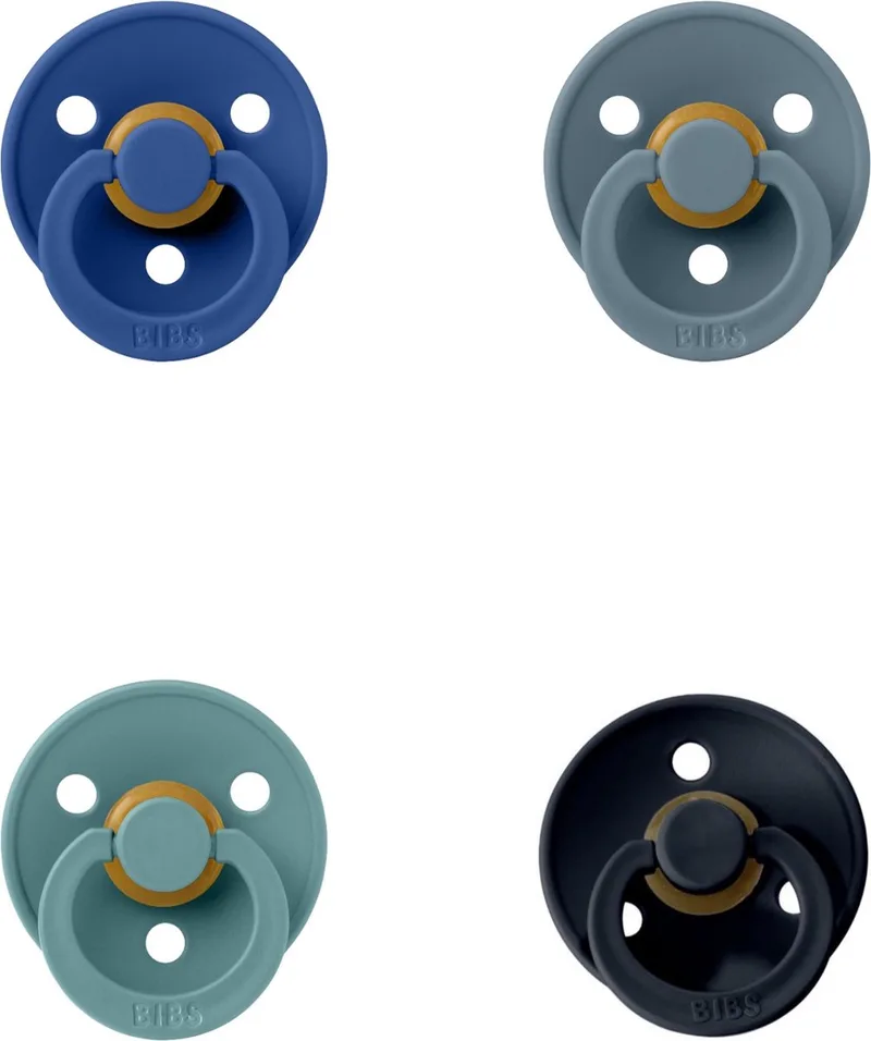 fopspeen 0-6 maand set 4 stuks maat 1 von BIBS in Petrol, Island Sea, Cornflower en Black – Produktfoto